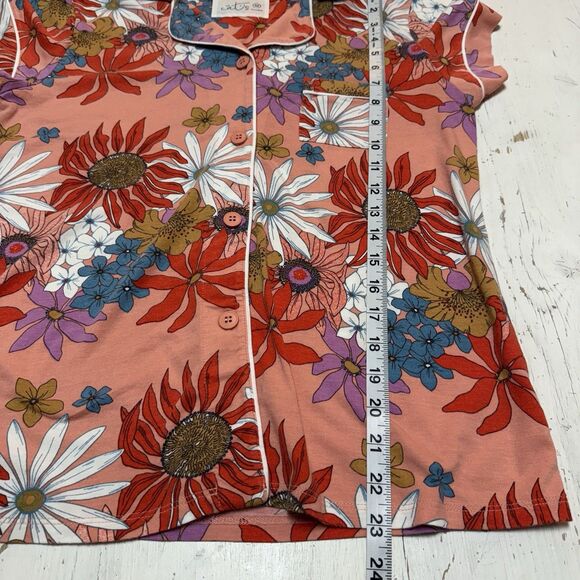 The Cats Pajamas M Floral Here Comes The Sun Button Down PJ Sleep Top Shirt - Picture 8 of 10